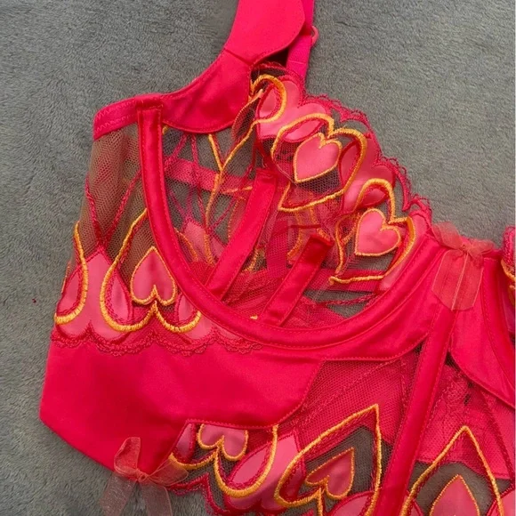 New! For love as lemons graphic hearts bustier bra pink 10124